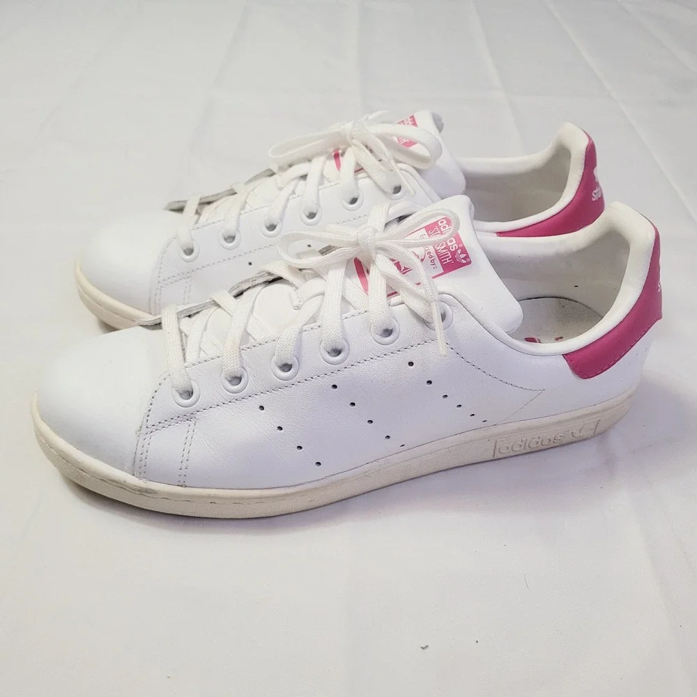 Adidas Womens Stan Smith Sneaker Size 7 White Pink Leather Low Top Classic G79